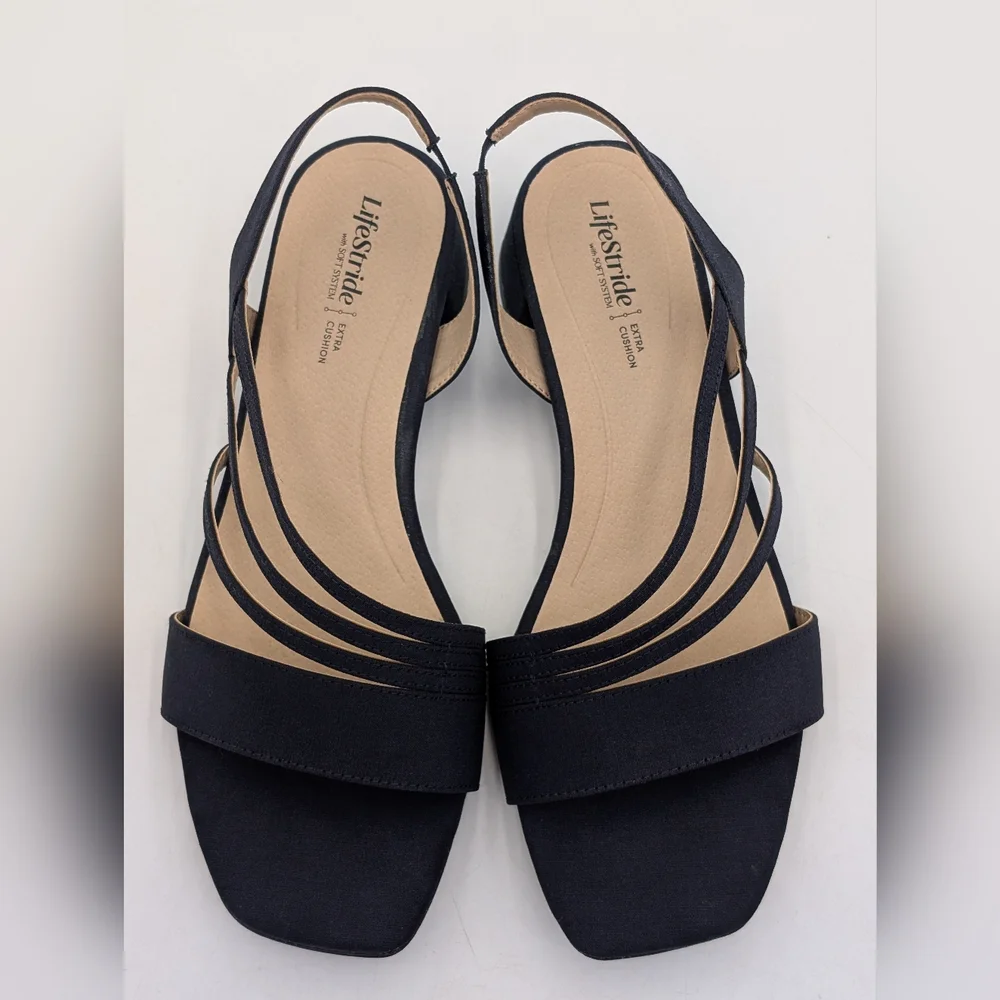 LifeStride Joy 2 Size 9.5W Slingback Deep Navy Fabric Soft System Extra Cushion